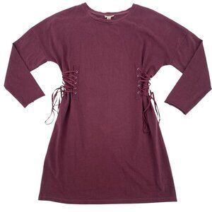Silence + Noise Size Small Lace-Up Side Corset T-Shirt Dress Wine NWT